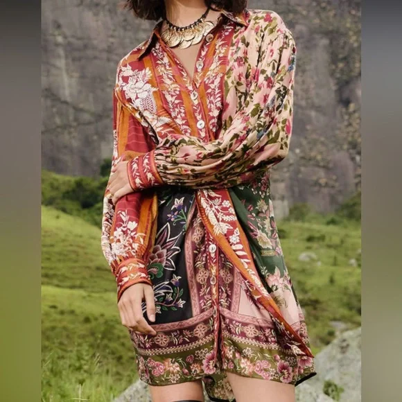 Farm Rio Mixed Winter Garden Lenzing™ Ecovero™ Viscose Mini Dress XL - Picture 3 of 12